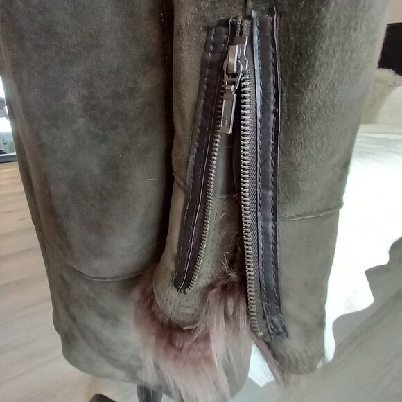 Belle Fare Burnaby Green Toscana Shearling Hooded Coat Sz S - Picture 6 of 16